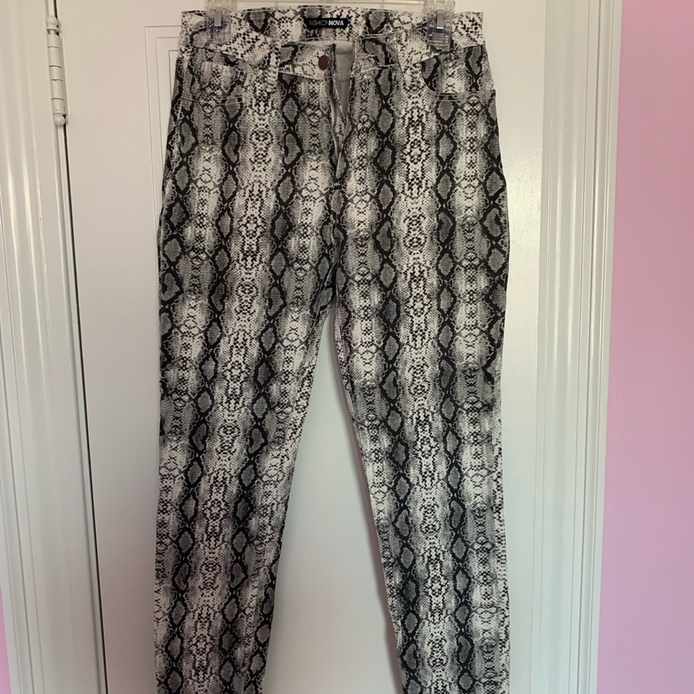 Snakeskin print denim pants